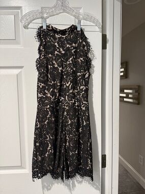 Black Lace Sleeveless Romper with Nude Lining